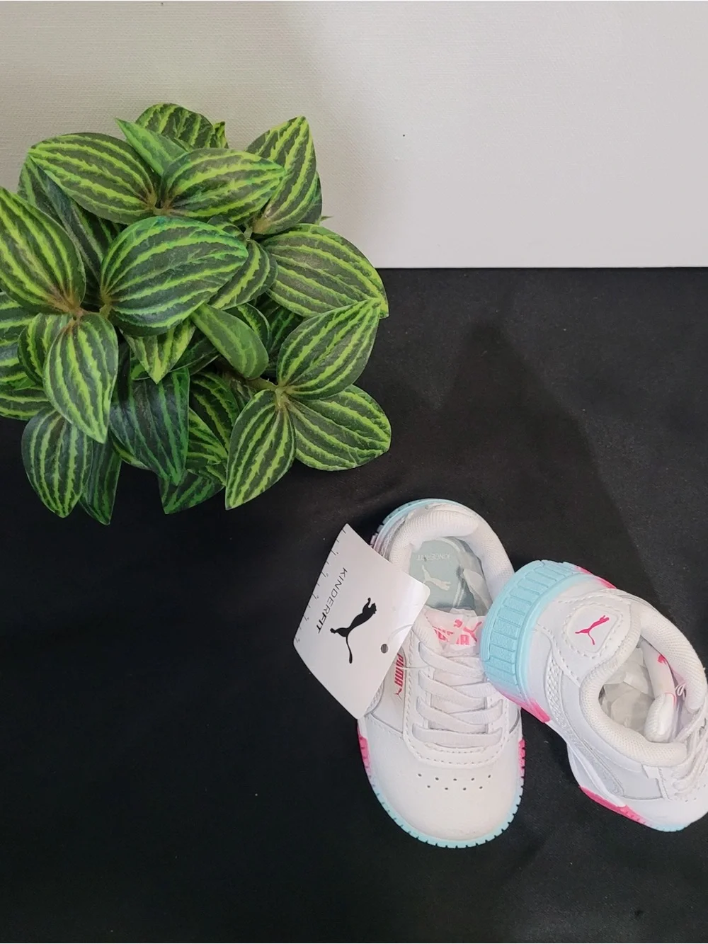 Puma White Kids Sneakers with Pink & Light Blue Trim